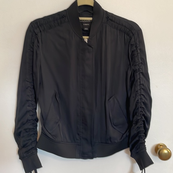 All Saints Ellis Satin Bomber Jacket, Midnight Blue XS. - Picture 2 of 10